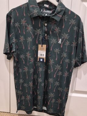chubbies Forest Green Palm Tree Print Polo
